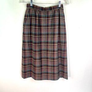 Vintage Lady Halrin Plaid Wool Skirt Womens 8 Brown Lined Pockets Zip Pleated